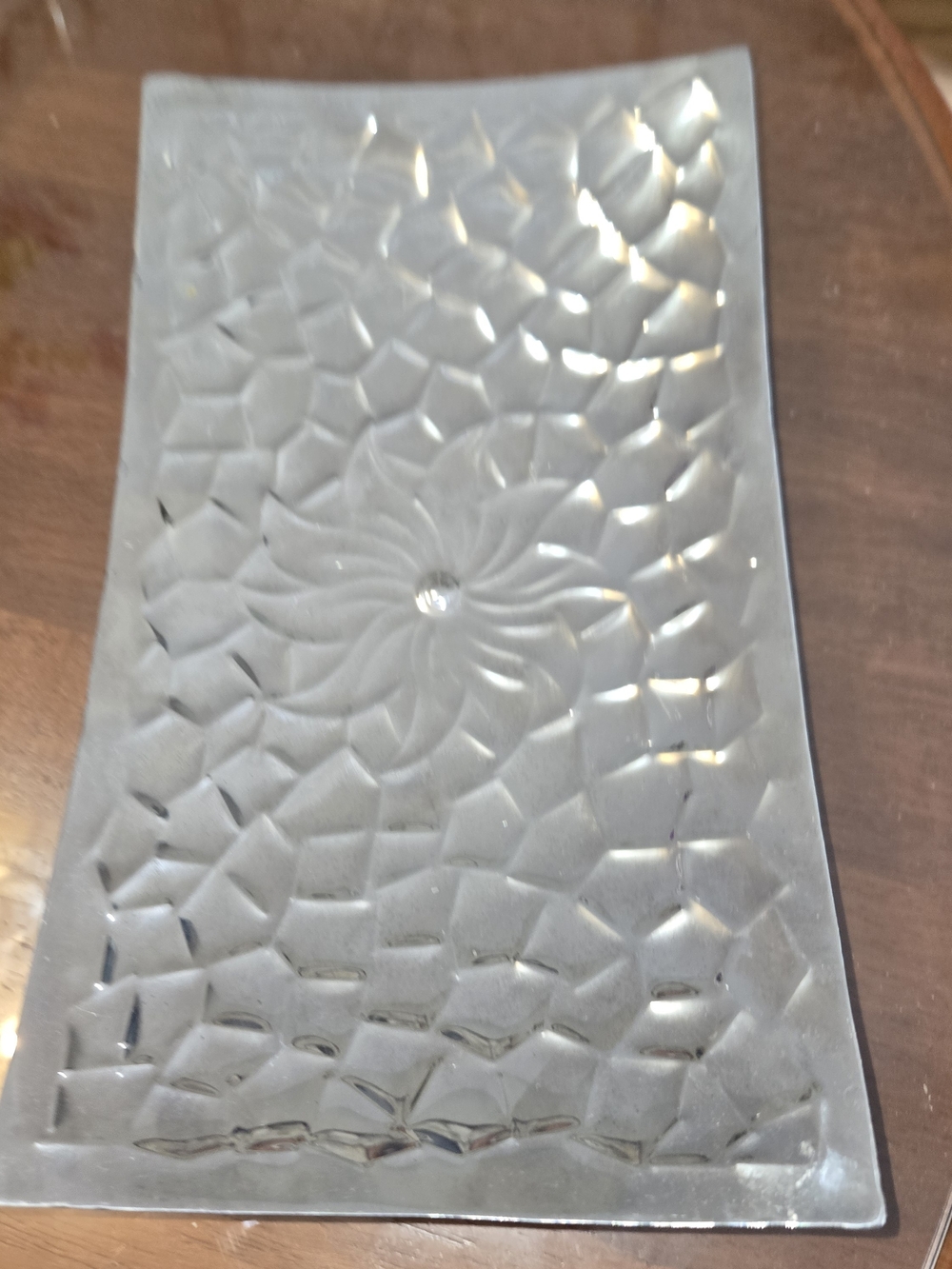 Max Studio Home Hammered Silver Tray Sunflower 12x7